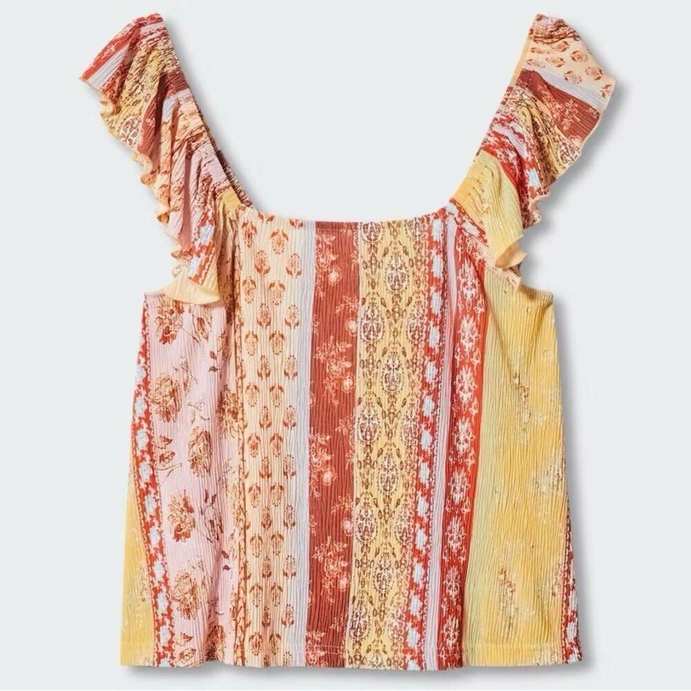 Mango Women's Yellow and Red Top